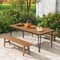 Large Outdoor Dining Table Acacia Wood Metal Slatted Top Natural Black 79 Inch